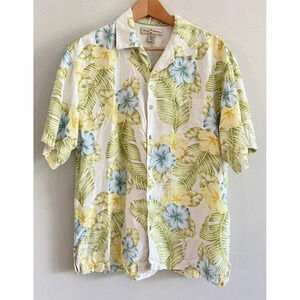 Tommy Bahama Silk Shirt Button Down Yellow Green Blue Medium M